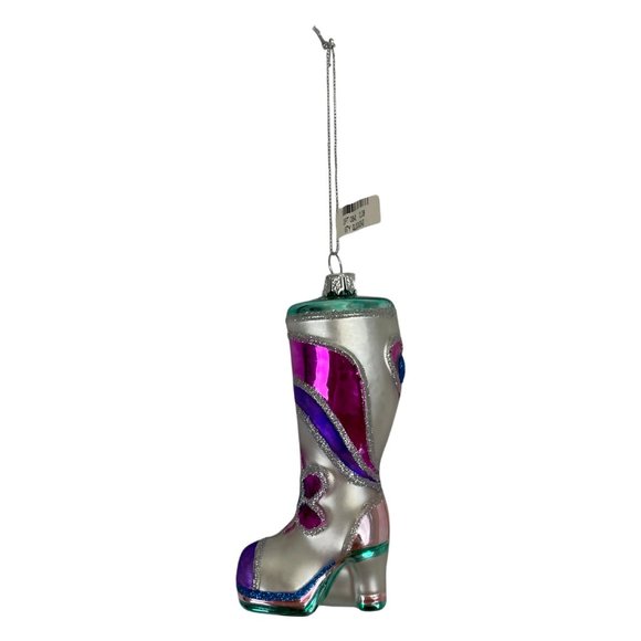 Christmas Ornament Boot High Heel 5" Diva Hippie Boots Glitter Glass Pink Purple - Picture 1 of 3